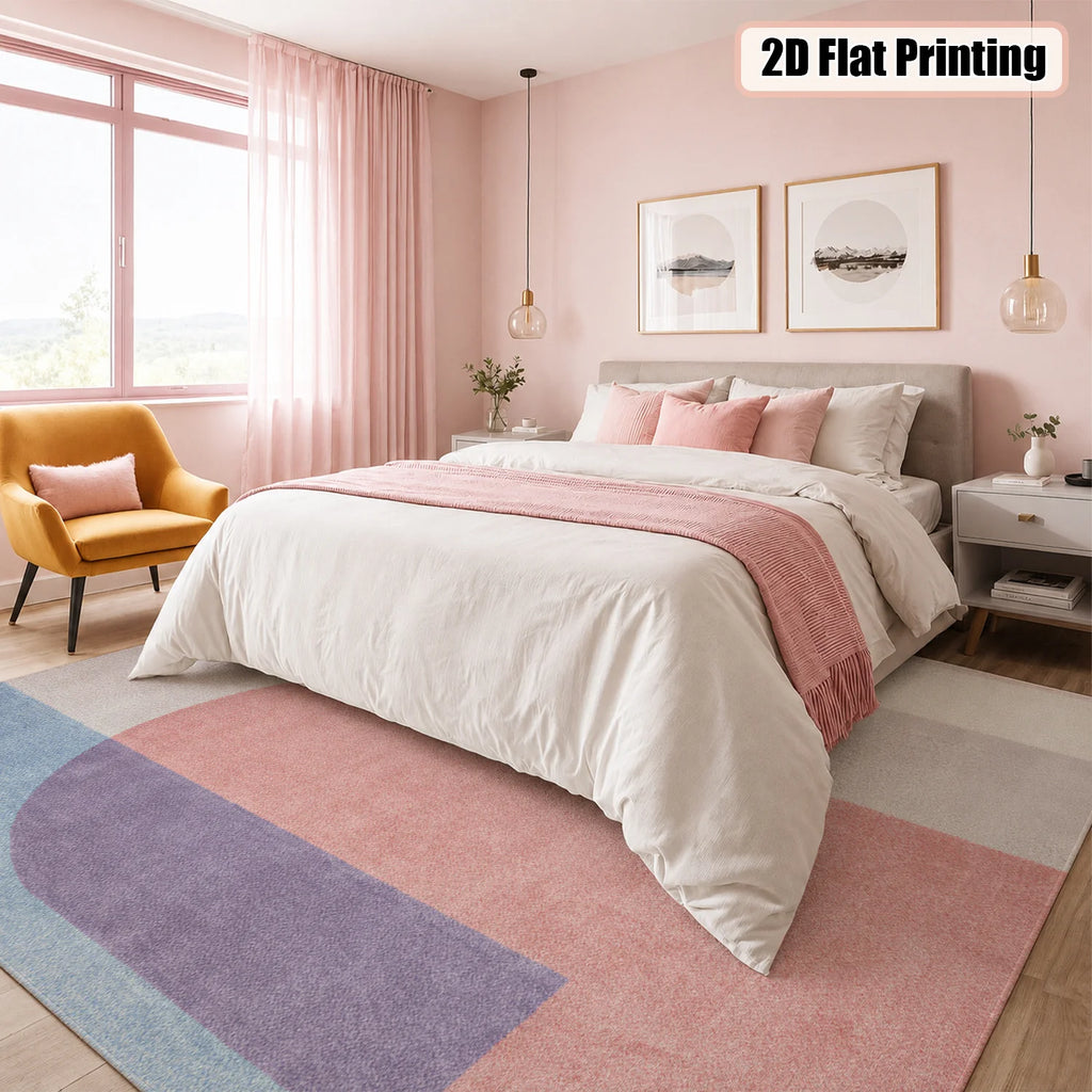 Large Indoor Area Rug, Soft Velvet Low Pile with Non-slip Dotted Backing, Machine Washable Modern Geometric Blush Pink & Light Blue Accent Rug for Living Room, Bedroom, Home Decor