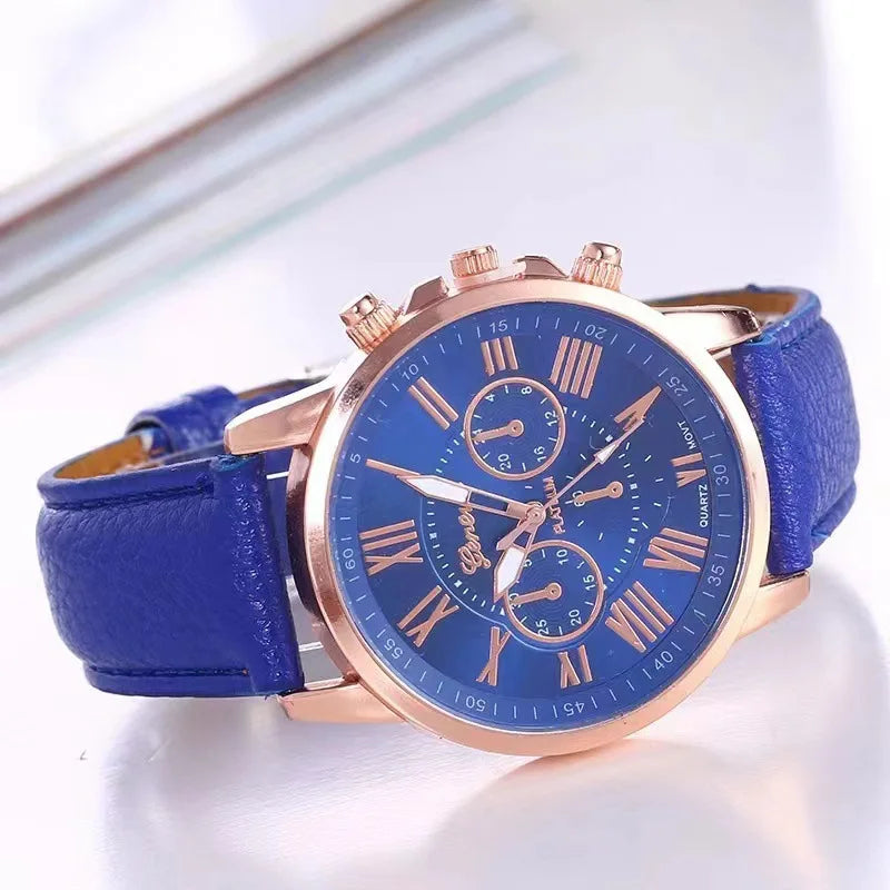 12 piece set of women's fashionable quartz watch - candy colored Roman numerals, casual style, no watch box