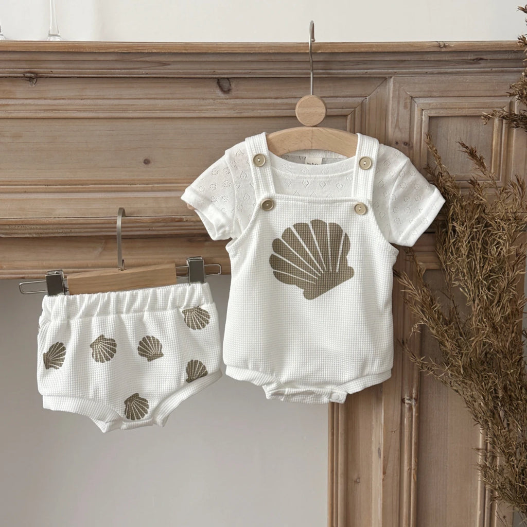 Summer New Baby Sleeveless Tops And Tight Waist Shorts 2 Pieces Suit Scallop Pattern Clothing Set Kids Clothes 0-18M