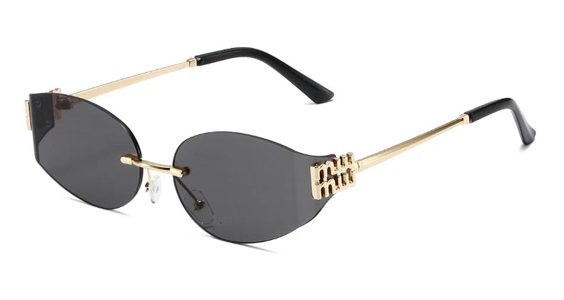Rimless Oval Sunglasses Women UV400 Oversized Gradient Black Lenses Metal Frame Punk Decorative Glasses Men Goggles Female