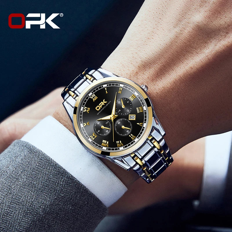 OPK Brand Steel Belt Dual Calendar MEN'S Quartz Watch 8119