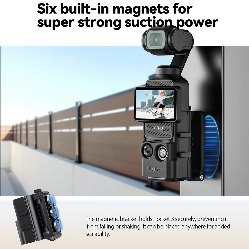 Ulanzi PK15 Pocket 3 4 Magnetic Mount Stand Frame For DJI OSMO Pocket 3 4 Accessory With Clod Shoe For Car Hoods Vlog Video Shoo