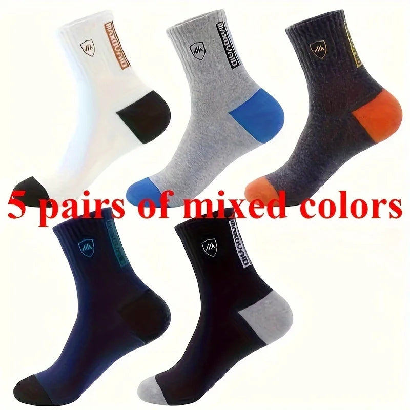 5 Pairs Men's Comfortable Breathable Crew Socks Soft Warm Elastic Sports Socks for Spring Autumn Winter Daily Casual Wear