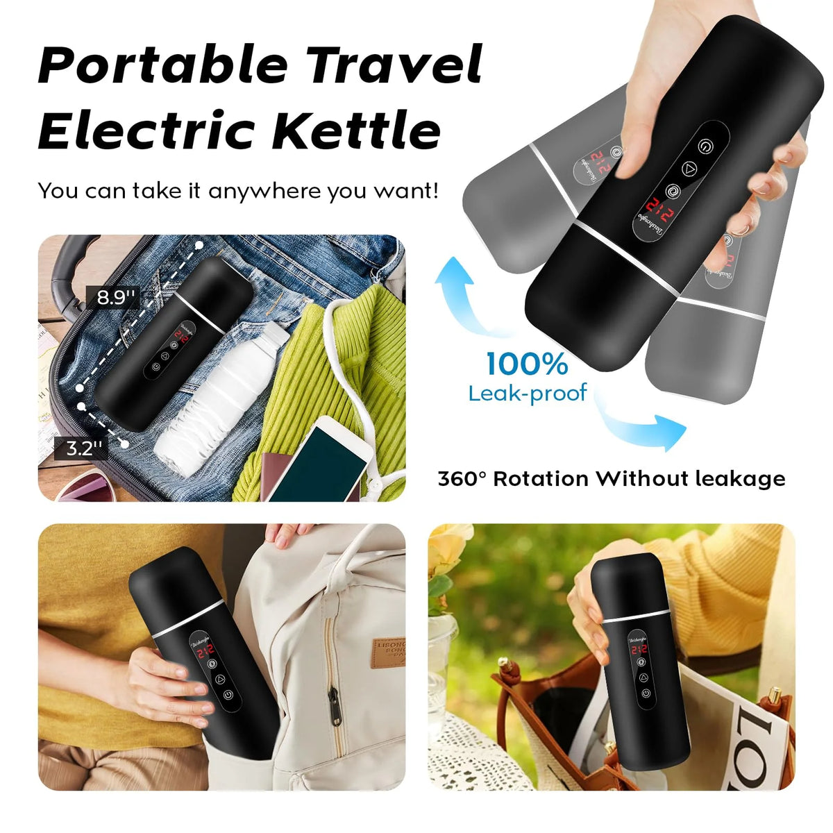 420ml Portable Car Heating Cup Electric Kettle 304 LED Smart Temperature Control Warmer Stirring Cup Heating Bottle Mixing Cup