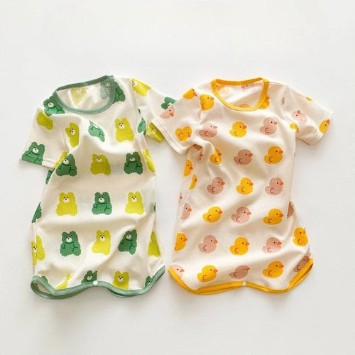 0-3 Years Newborn Ice Silk Thin Sleepwear Print Babysuits Cartoon Romper Summer New Boys Girls Baby Anti Kick Clothing