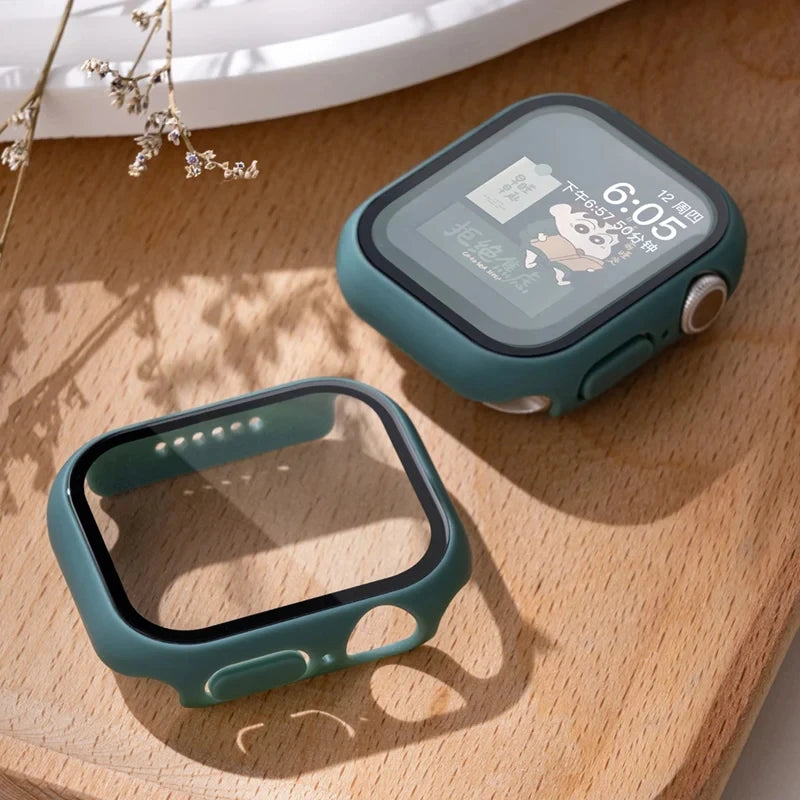 Tempered Glass+cover For Apple Watch Case Accessories 45mm 41mm 42mm 38mm PC Screen Protector cover iWatch 6 5 4 se 44mm 40mm
