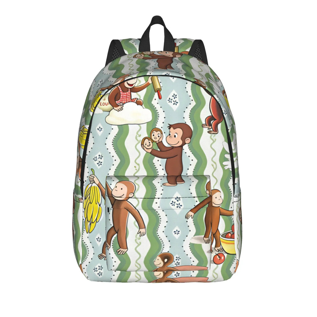 Curious George Swing Banana Stripe Backpack  Outdoor Style Backpacks Women High Quality Large School Bags Streetwear Rucksack