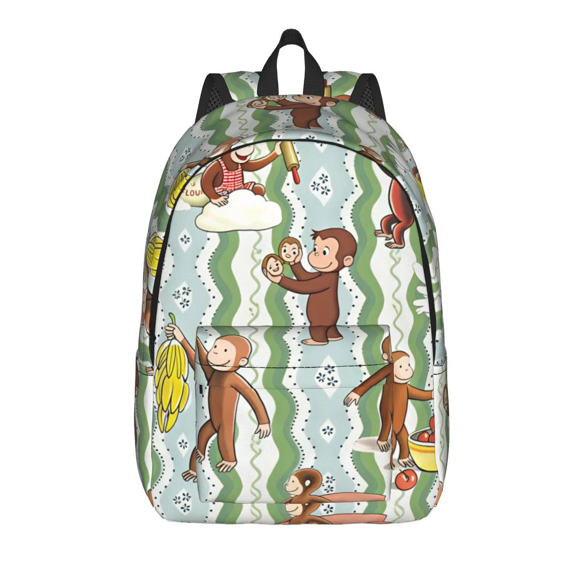 Curious George Swing Banana Stripe Backpack  Outdoor Style Backpacks Women High Quality Large School Bags Streetwear Rucksack