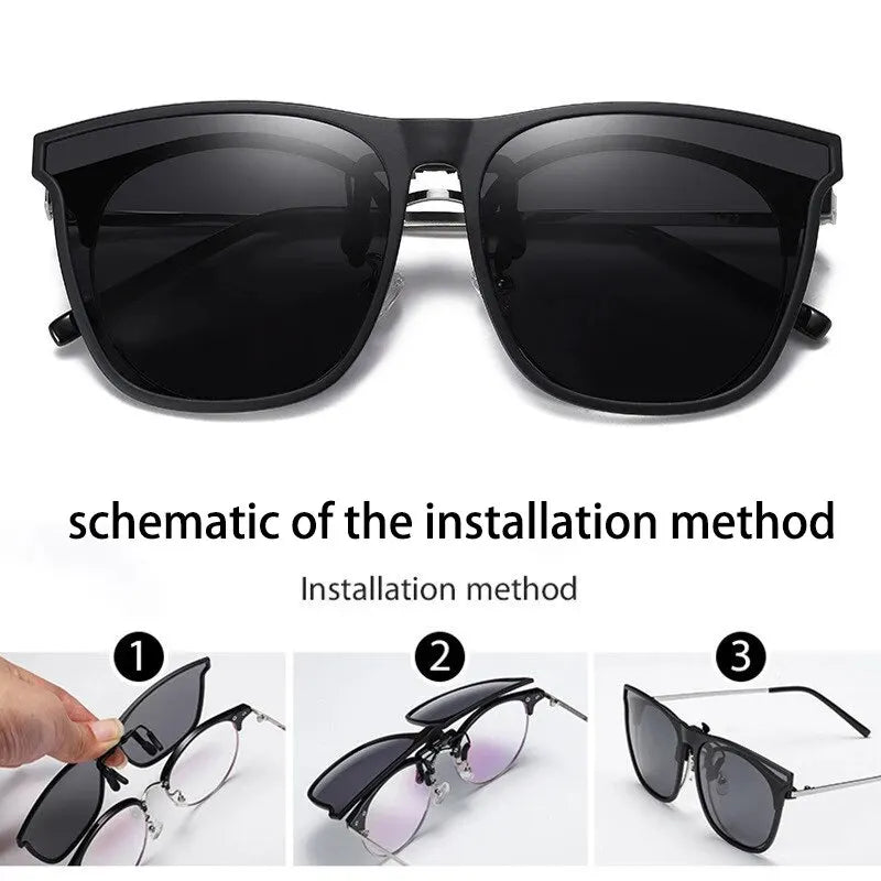 Clip On Sunglasses Men Photochromic Car Driver Goggles Night Vision Glasses Anti Glare Vintage Square Glasses