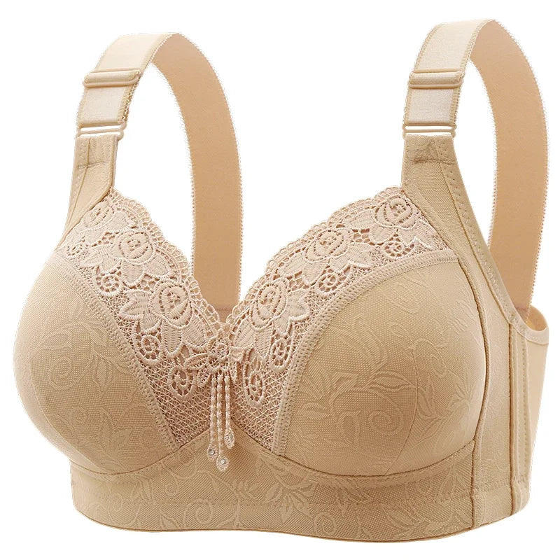 New Large Luxury Lace  Without Steel Ring Bra Side Fold Side Breast Large Breast Display Small Adjustment Shaped Mom's Underwear