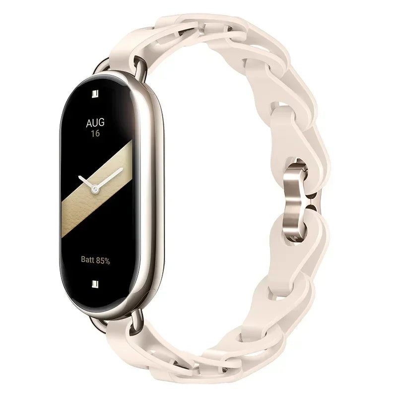 Rubber Strap for Xiaomi Mi Band 9 Stainless Steel Buckle Bracelet for Miband 8 NFC Fashion Lady Style Replacement Silicone Band