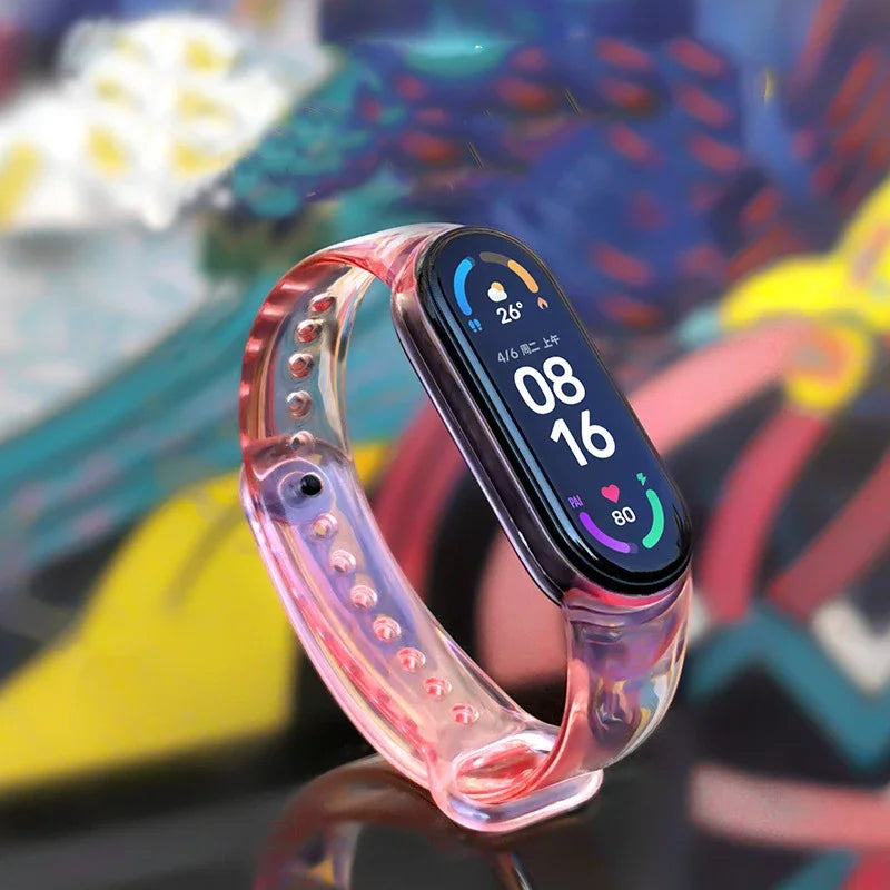 Discoloration Strap For Xiaomi Mi Band 7 6 5 4 3 Silicone Transparent Color Chang Watchband For Miband6 7 5 4 Bracelet Wristband