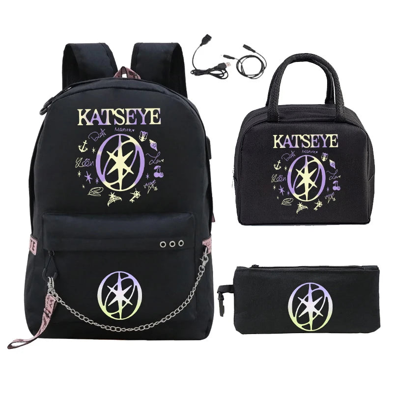 Kpop Group Katseye Backpack Set Teen Girls Back To School Gifts Korean Ulzzang Katseye Women Travel Bagpack Suit