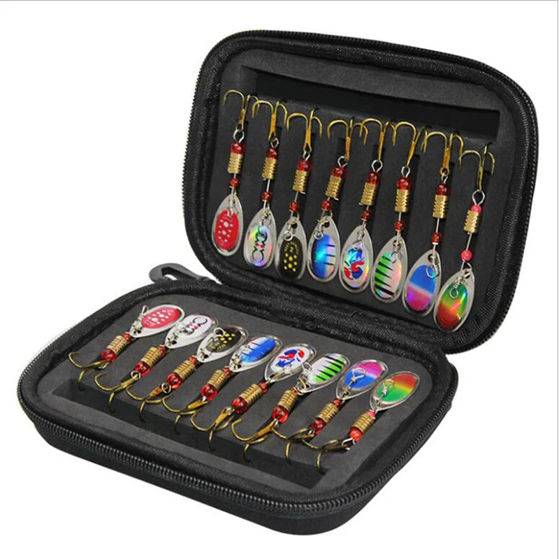 WEIHE-Metal Spoon Fishing Lures, Wobblers Spinner Bait, Sequins Lure, Feather Pesca Combo, 3.7g, 16Pcs