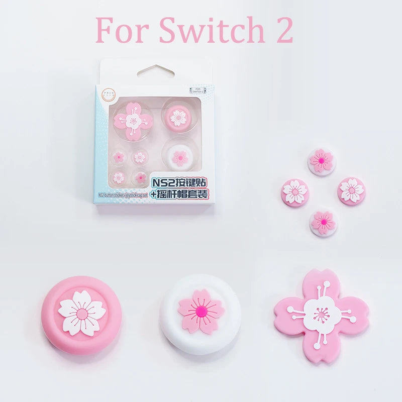 Cute Pink Sakura Silicone Soft D-pad Cross Button ABXY Key Sticker Skin Case For Switch 2/NS2 Joy-con Thumb Stick Grip Cap Cover