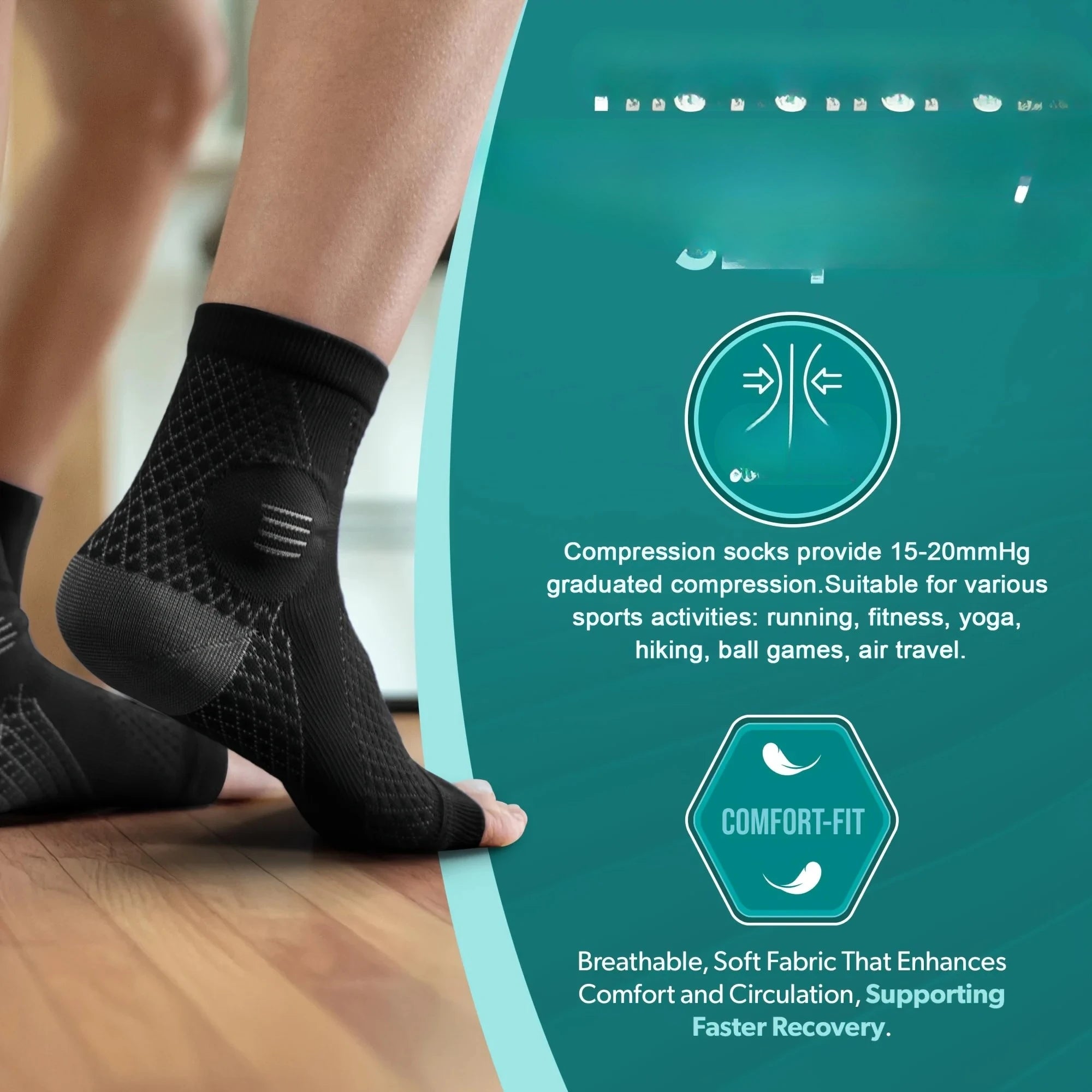 1Pair Compression Socks,Compression Foot Sleeves with Arch And Support,Open-Toe Design Neuropathy Socks
