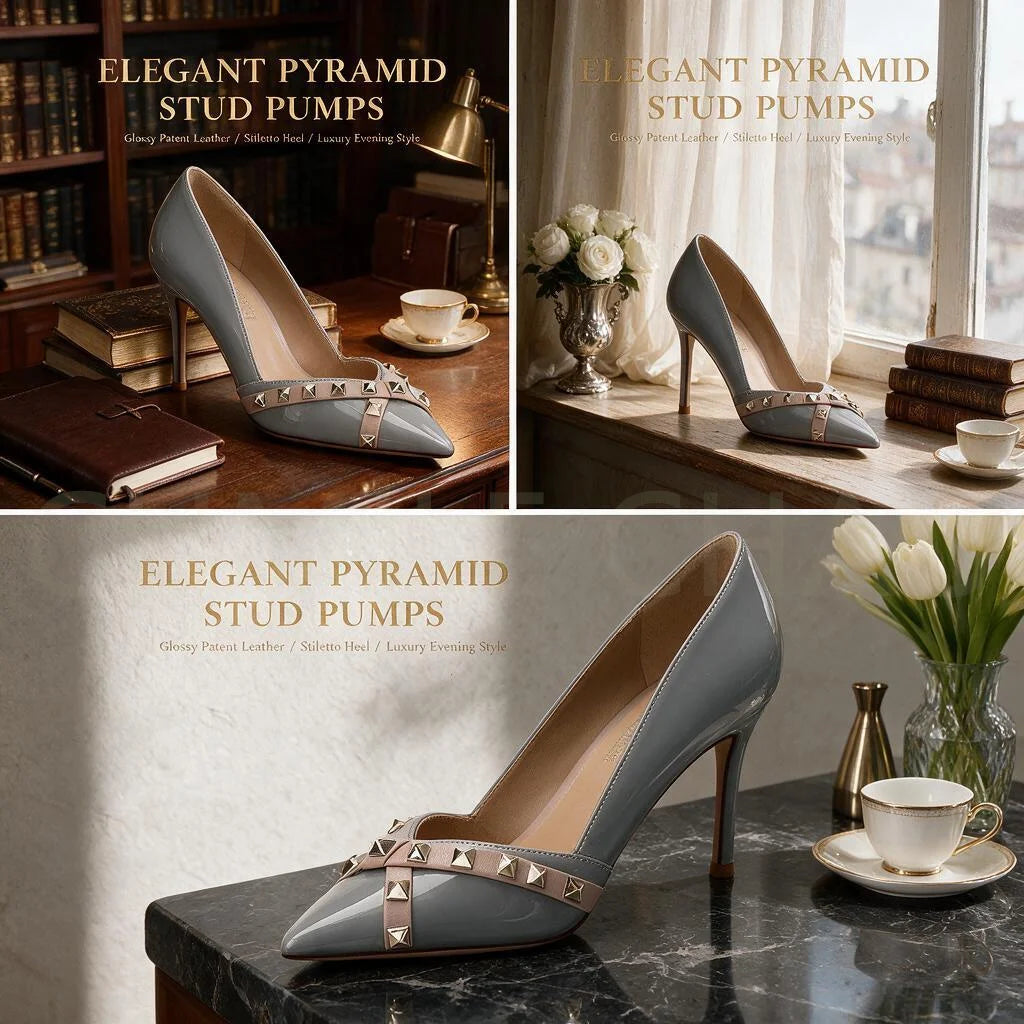 【Measure Your Feet Length Before Order】Rivets Luxry Designer Women Elegant Pumps Pointy Toe Stiletto High Heel Shoes 120-CHC-33