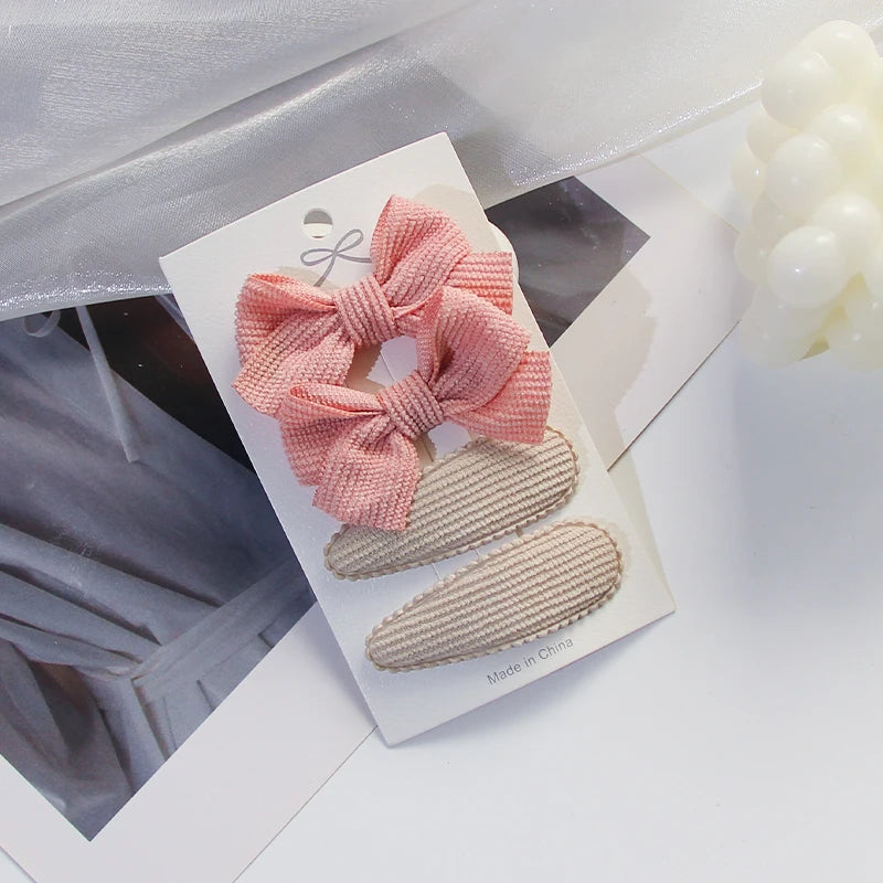 3/4/10Pcs Hot Sale Candy Color Hair Bows Clip Girls Double Layered Bow Cute Kid Bangs Hair Pin Cotton Safe Baby Hair Accessories
