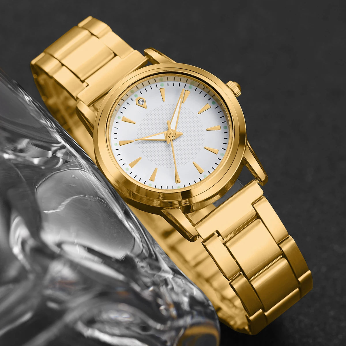 6PCS/Set Fashion Women Watches Gold Plated Band Ladies Quartz Watch Rhinestone Jewelry Set Relogio Feminino（Without Box）