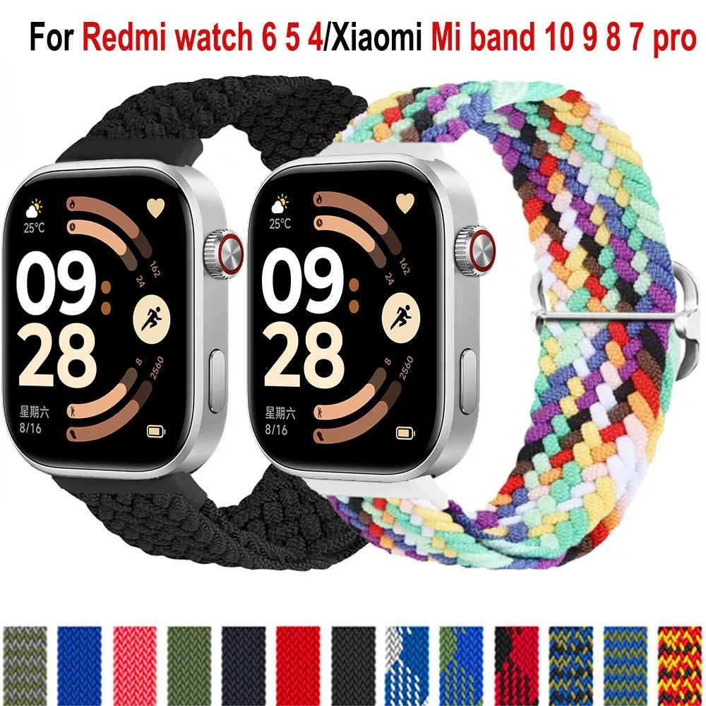 Nylon Strap For Xiaomi Mi Band 10 7 9 8 Pro Elastic adjustable Braided solo loop Replacement Bracelet Correa Redmi watch 4 5 6