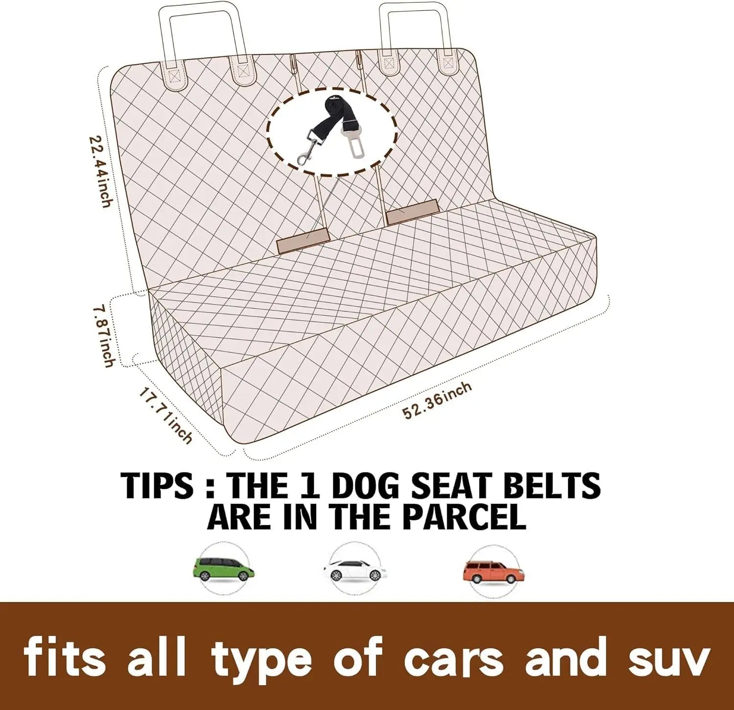 Dog Seat Cover for Cars, Waterproof Bench Seat Protector Nonslip Soft Pet Back Seat Cover for Trucks SUV