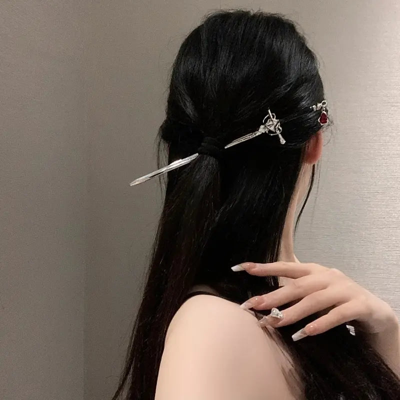 Sword Hairpin Headdress For Women Chinese Style Vintage Hair Sticks Hairstyle Ponytail Holder Hair Accessories Jewelry K0