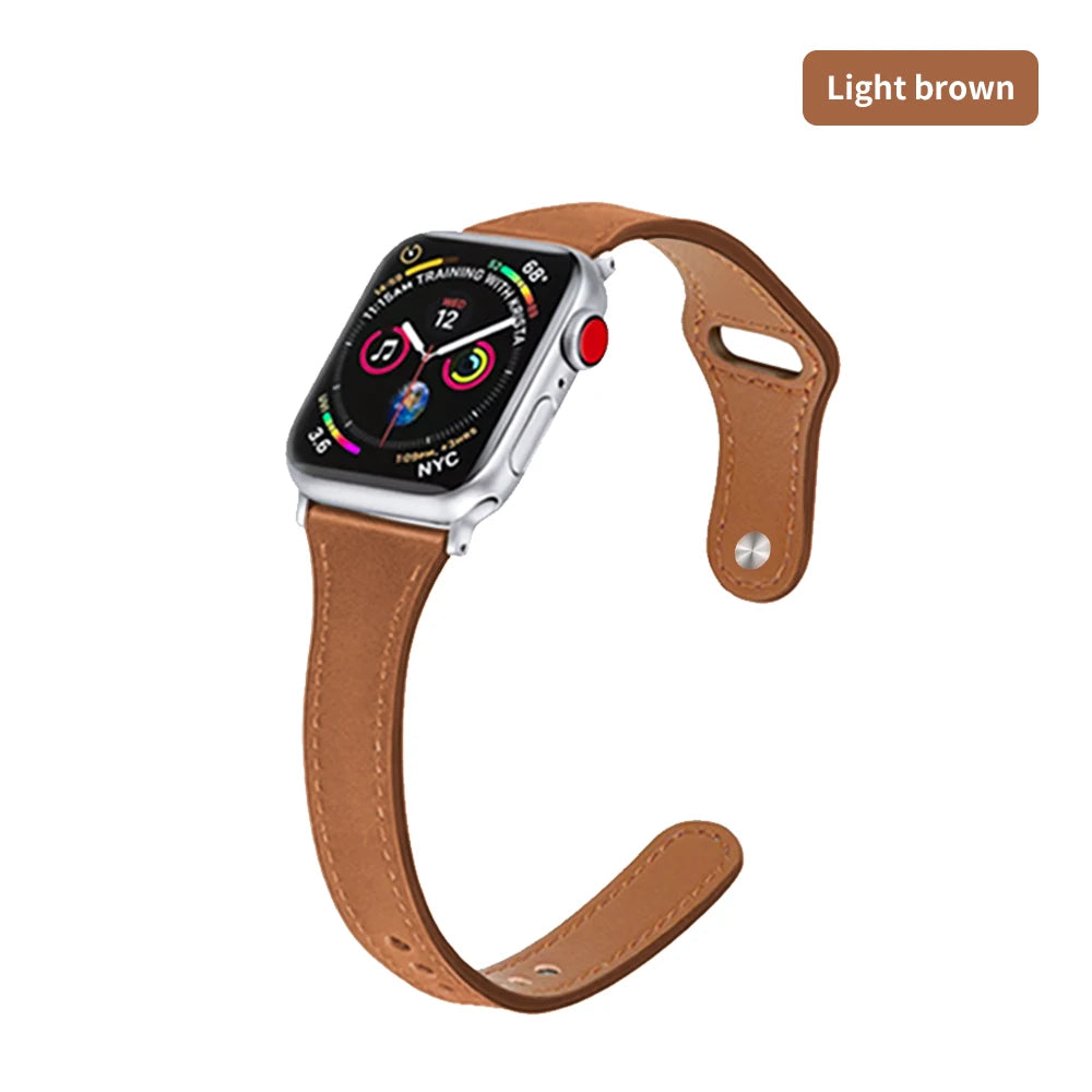 Slim Leather Strap for Apple Watch Band Ultra 49mm 8 41mm 45mm 7 SE 654321 44mm Women Bracelet Loop for iwatch series 42mm 40mm