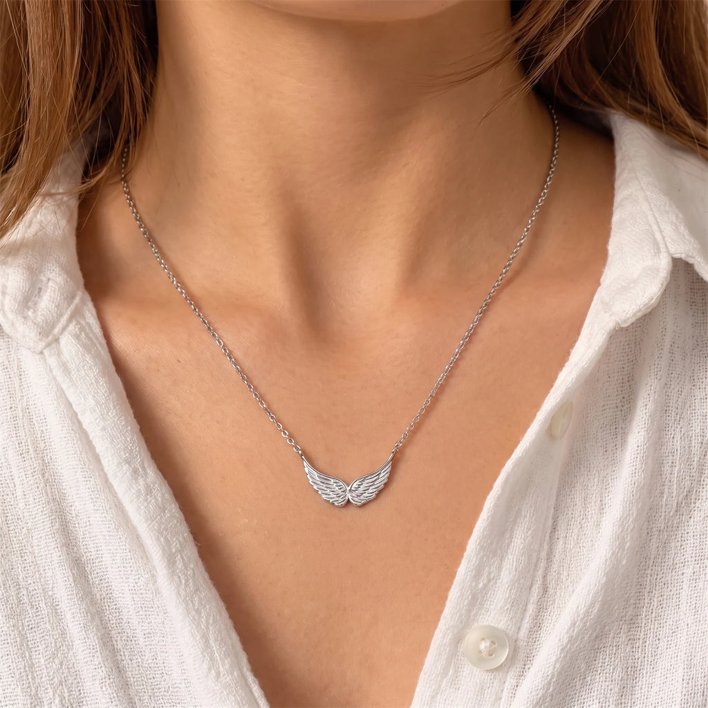 Silver Tone Stainless Steel Angel Wing Necklace for Women Gold Plated Dainty Pendant Chain Party Jewelry Gift for Her Waterproof