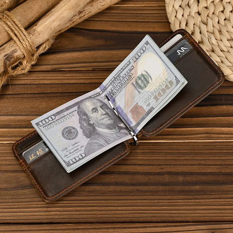 Genuine Leather Money Clip Purse For Men Women Cash Clip Wallets Male Short Wallets Card Holder Multi Cards Short Purse for Man