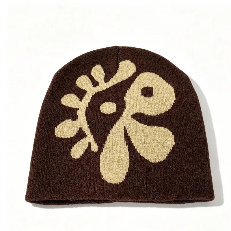 1pc Women Floral Knit Beanie Hat Flower Jacquard Skullcap Soft Stretchy Warm Cozy Headwear for Fall Winter Casual Street Outfits