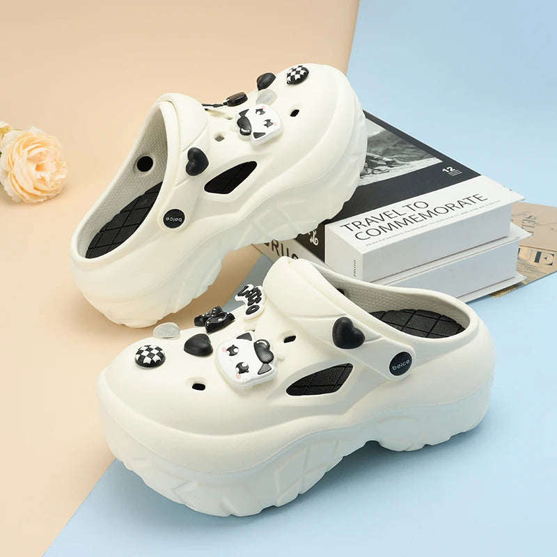2024 New Sandals DIY Cute Cartoon Clogs Women Mules 7cm Platform Beach Slippers Cave Hole Female Garden Shoes For Students Girls