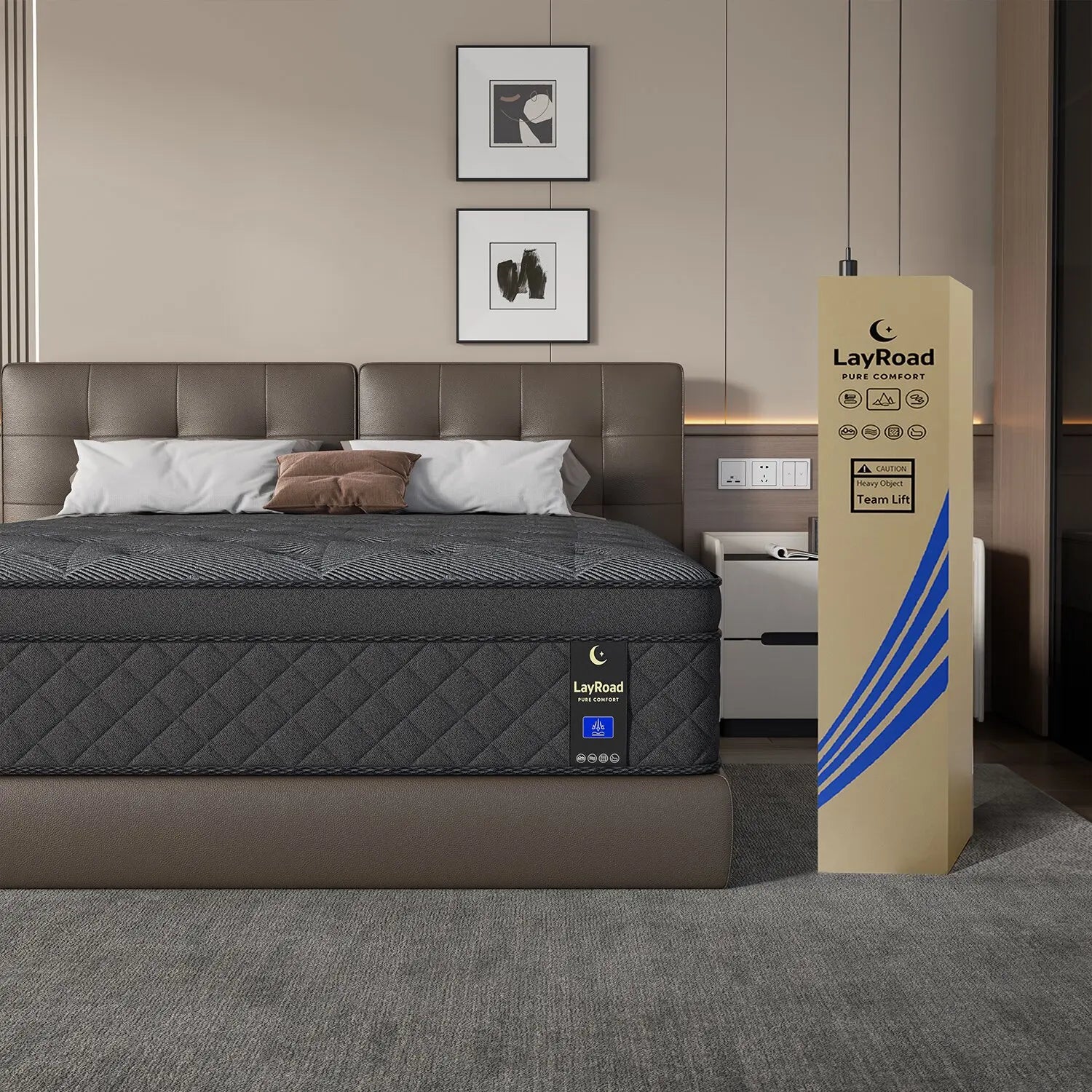 LayRoad 12-14inch Full-Size Memory Foam Mattress Available in Single, Twin, Queen, and King Sizes Boxed Mattress Medium Firmness