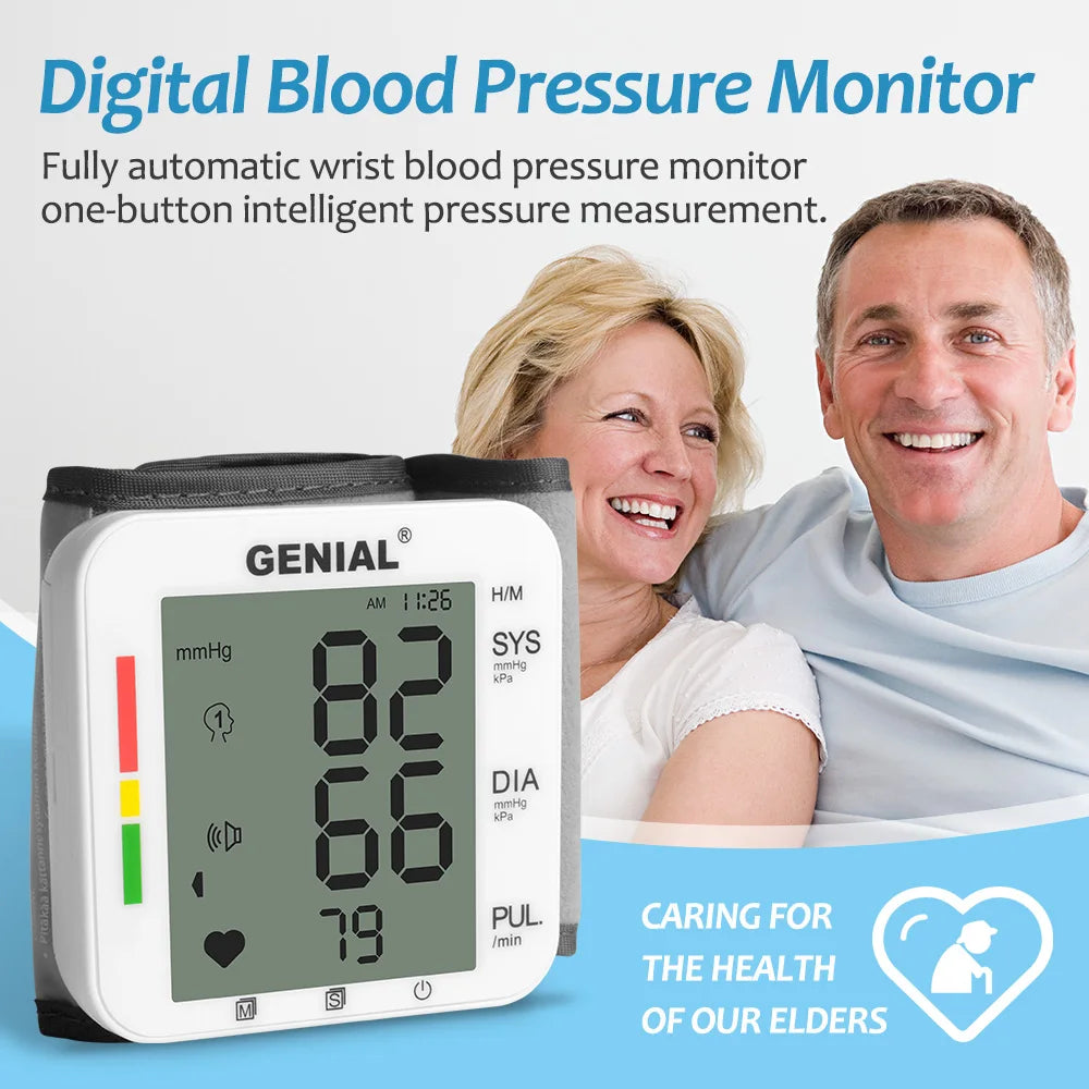 Blood Pressure Cuff Wrist, Universal Bp Cuff(5.3-8.4in) Large LCD Display 2 Users Total 240 Memories, 2 AAA Batteries & Carrying