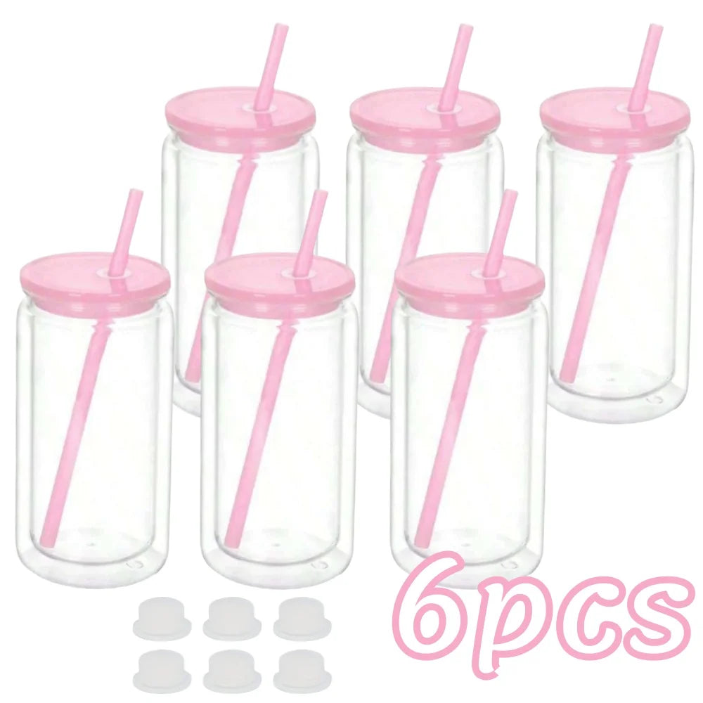 16OZ DIY Snowglobe Tumbler with Pre Drilled Hole Reusable Plastic Water Bottles Break-Resistant Mason Jar Cups for Holiday Gifts