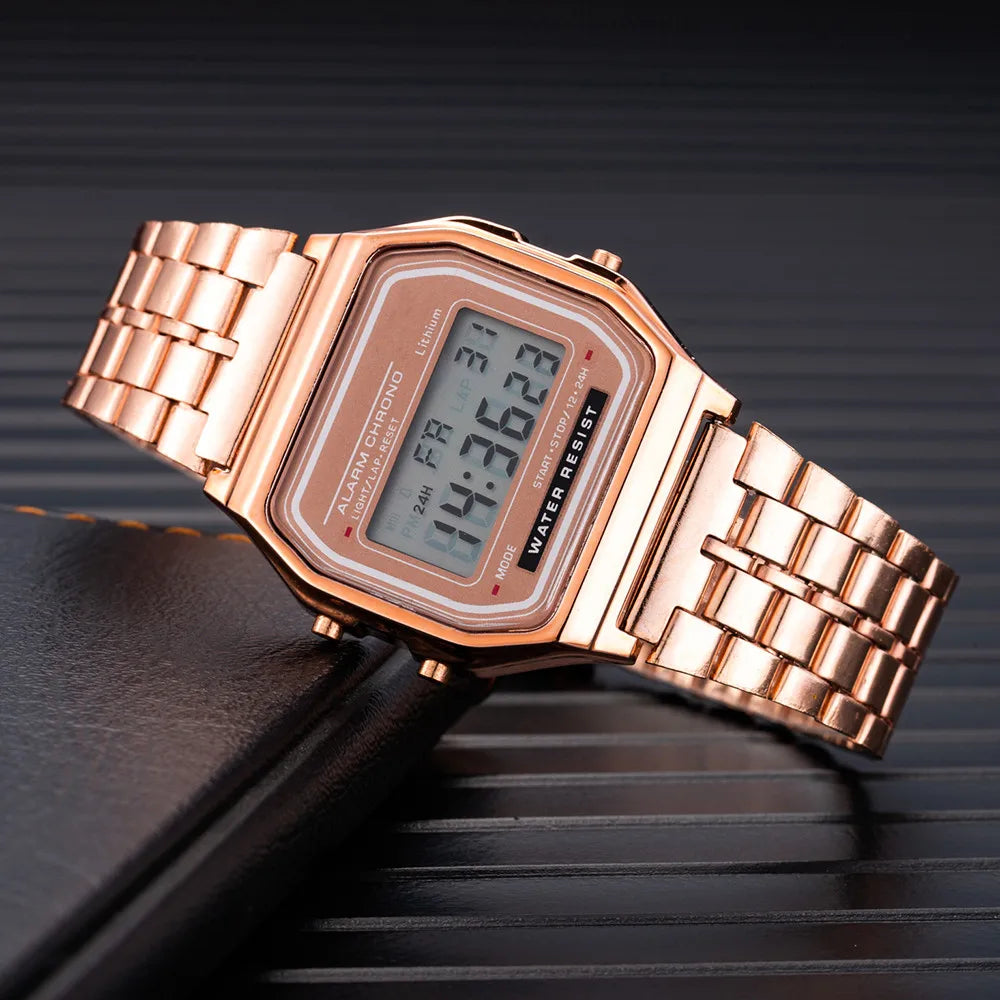 Luxury LED Digital Watches for Men Stainless Steel Gold Sliver Electronic Watch Fashion Business Mens Watch Relogios Masculino