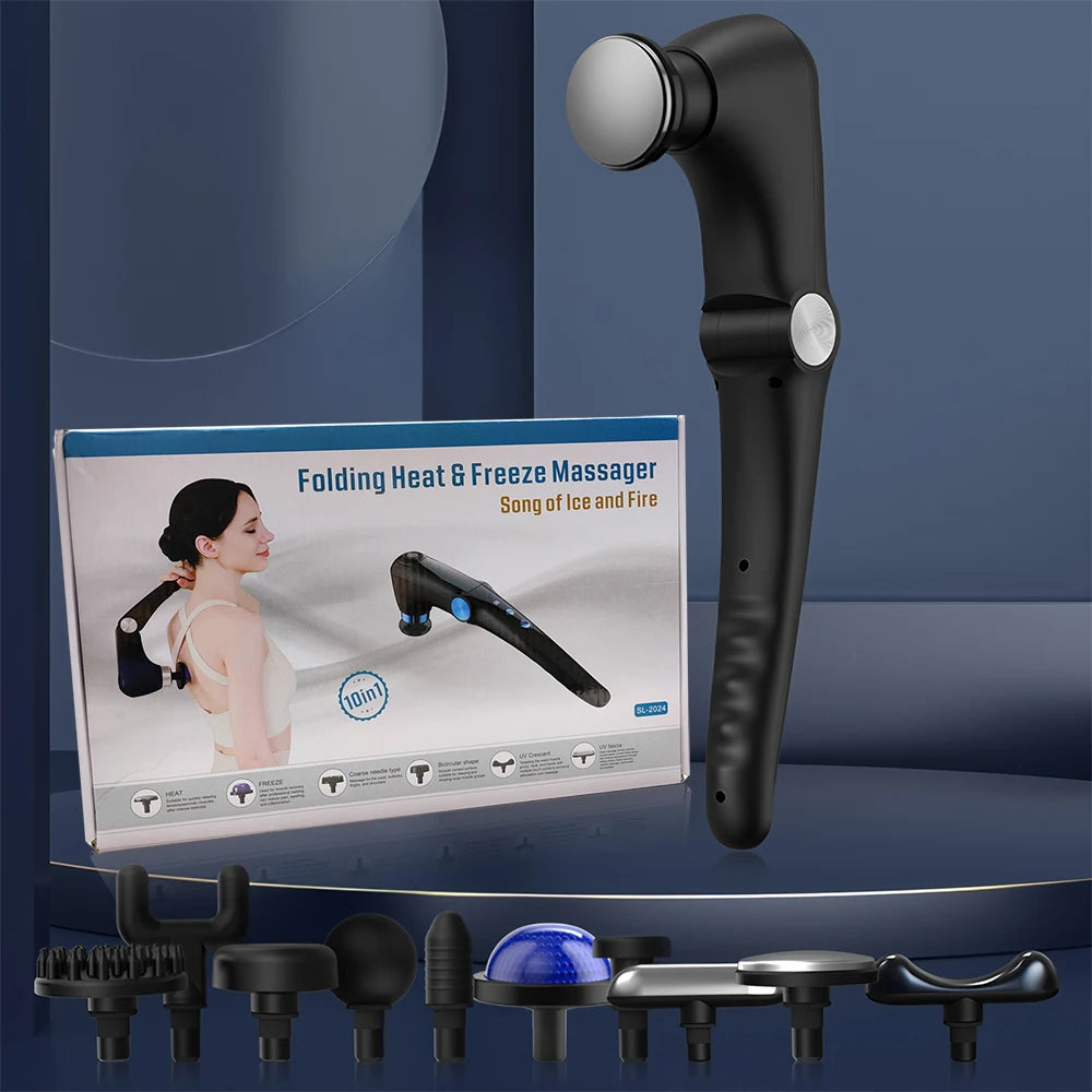 Fascia Gun Massage with Hot and Cold Heads Adjustable Angles Portable Percussion Back Massager for Muscle Neck Body Fitness