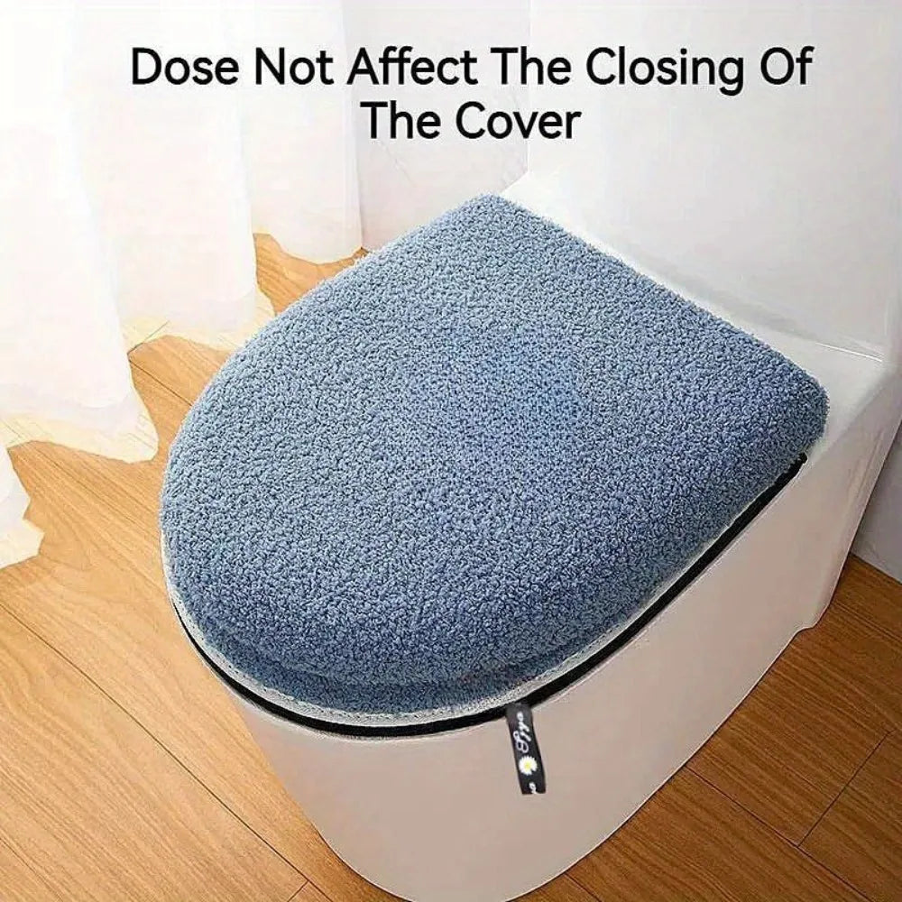 Winter Thickened Toilet Seat Cushion Set Double with Zipper Handle Machine Washable Universal Home Toilet Set Accessories