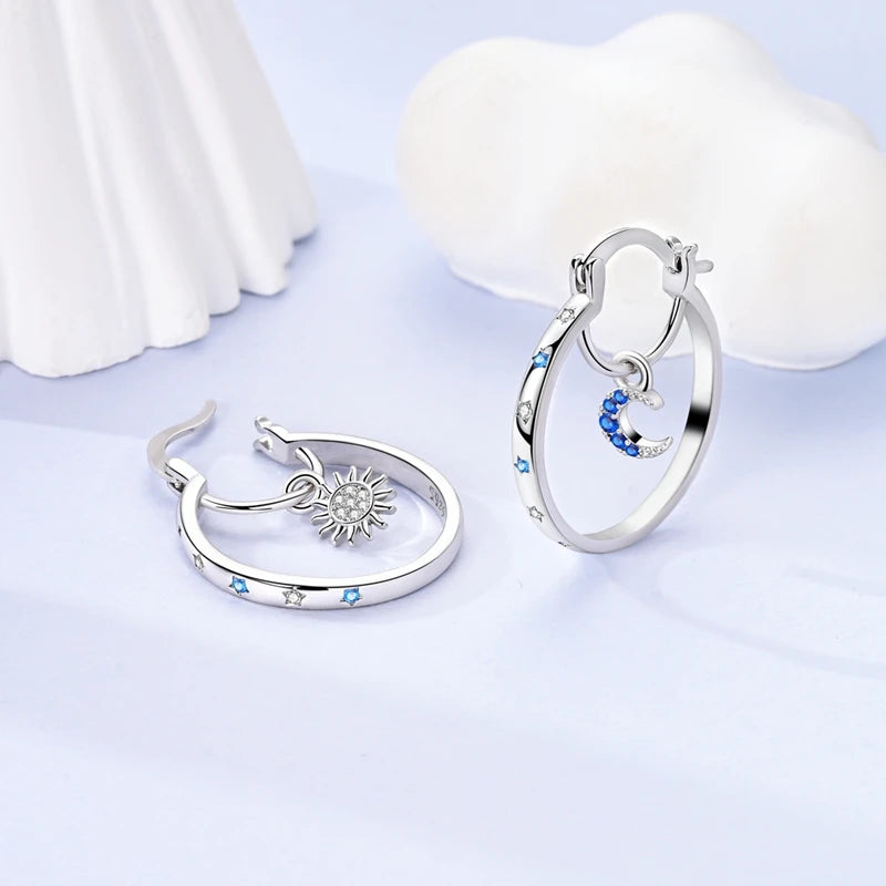 New 925 Sterling Silver Star And Moon  Women Earrings Brilliant Wedding Engagement Star Earrings Jewelry Gift