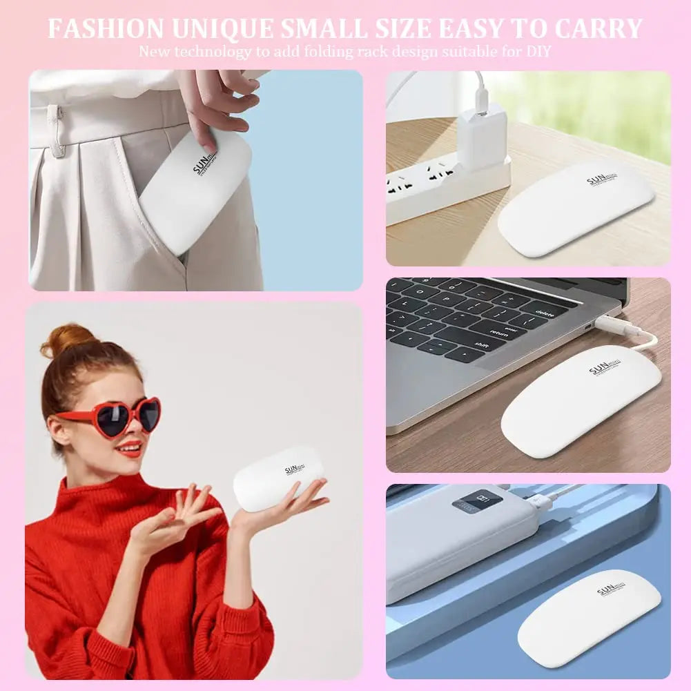 Mini Mouse 6W UV LED Nail Polish Drying Lamp 6 LED Portable Lights Home Nail Manicure Lamp USB Phototherapy Machine for Gel Nail