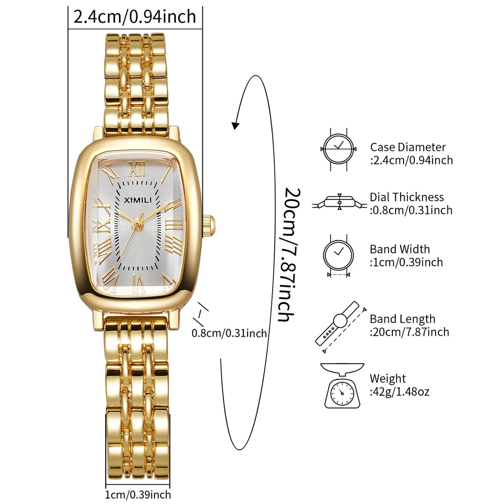 6PCS Elegant Roma Dial Women Quartz Watch Jewelry Set Ladies Bracelet Strap Wristwatches Relogio Feminino Clock Gift（Without Box
