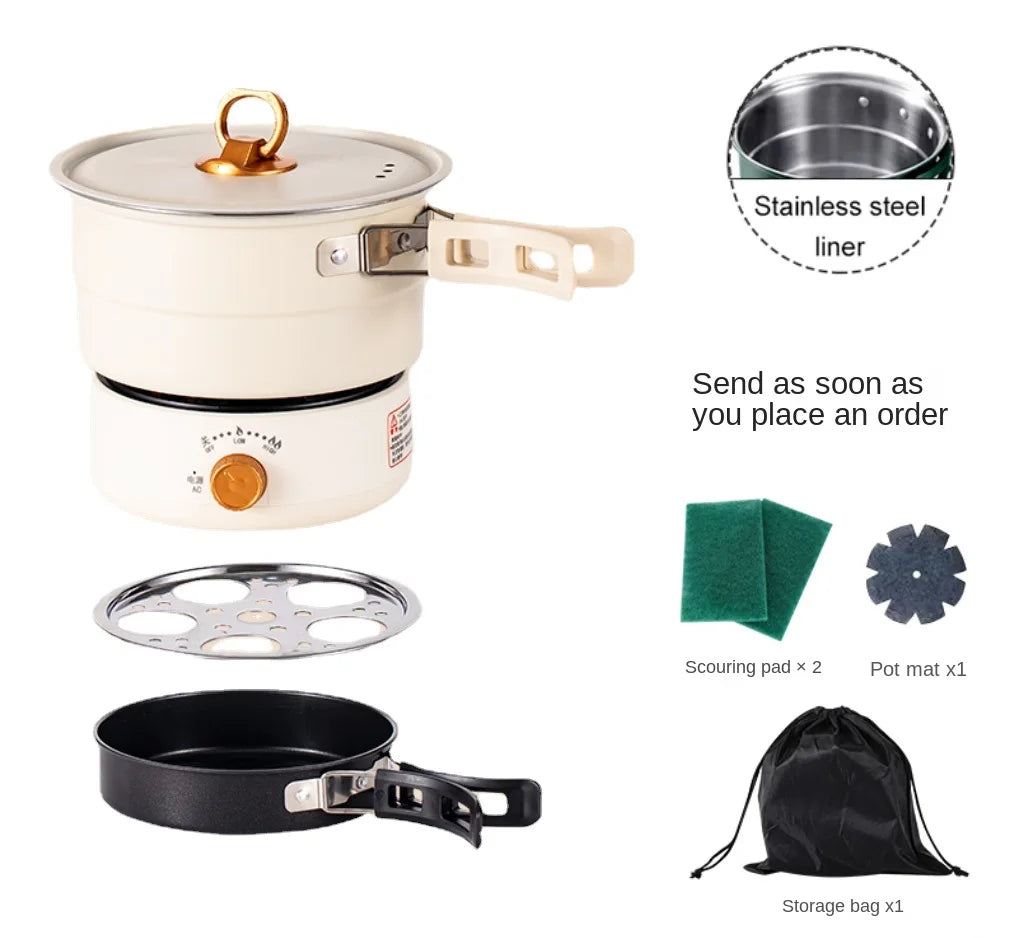 110V/220V Electric Rice Cooker Portable Split Frying Pan Electric Stew Pot Travel Hotpot Food Steamer Home Multi Cooker 1.6L