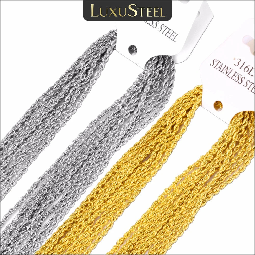LUXUSTEEL 10pcs/Lot Stainless Steel Twist Rope Chain Necklaces 2mm Silver Color No Fade DIY Pendants Accessories Wholesale