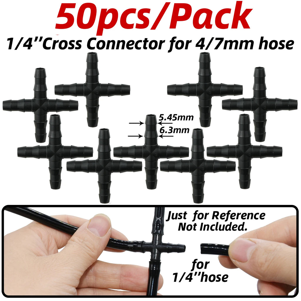 1-50pcs 4/7mm Barbed Connector Irrigation Fitting Drip Irrigation Connector 1/4'' Tubing Hose Fitting for Flower Pot Garden Lawn
