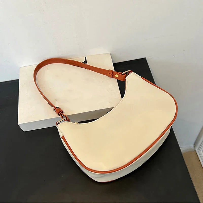 Women Luxury Solid Color PU Leather Shoulder Clutch Underarm Casual Tote Bag