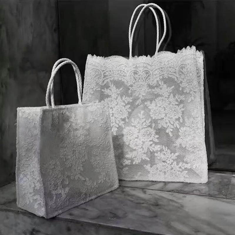 Chic Summer Light Bags Fashion Party Wedding Bags Ivory White Lace Bag Women Purses Handbag Totes Shoulder Female Bride