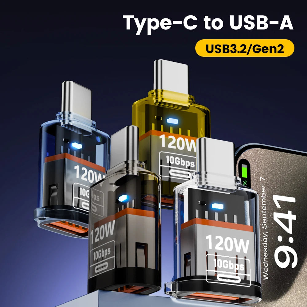 120W Fast Charging USB 3.2 to Type C Adapter OTG 10GB High Speed Data Audio Transfer For PC Tablet Xiaomi Huawei USB C Converter