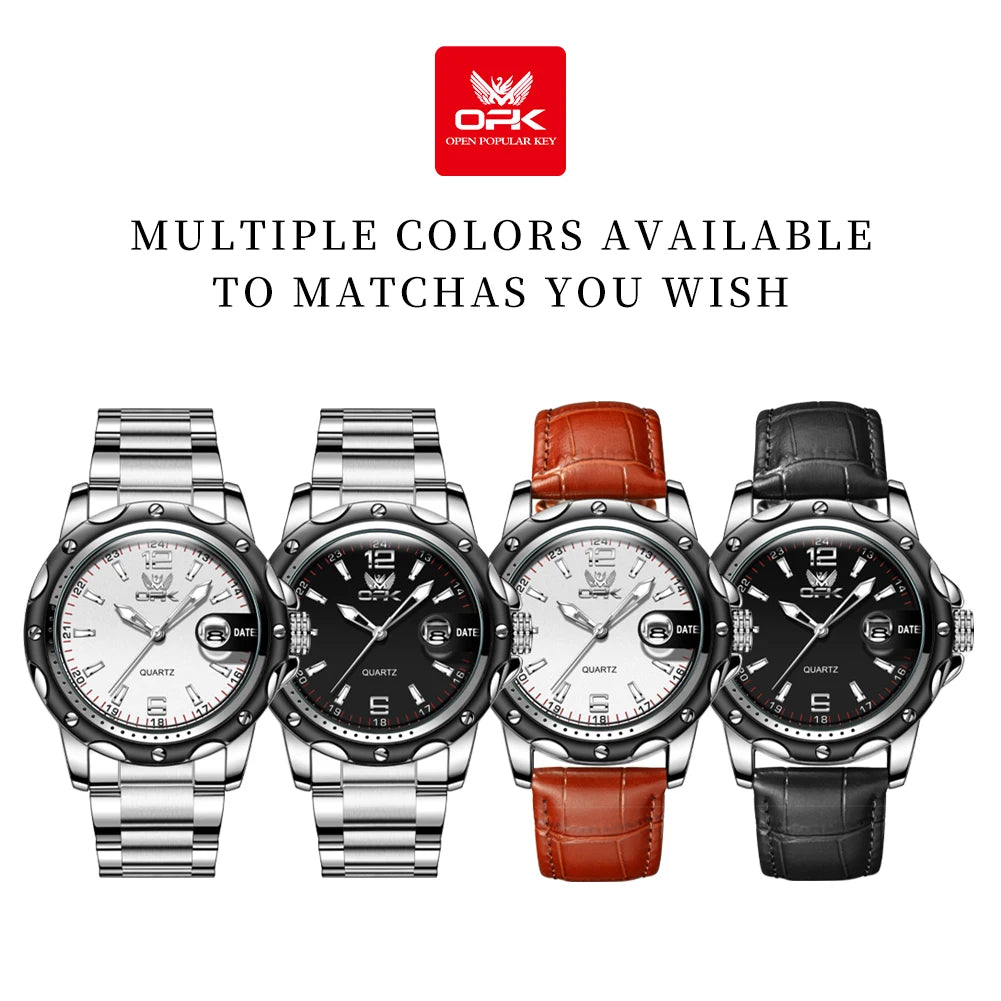 OPK  6026   Steel belt, casual and minimalist with date, men's quartz watch