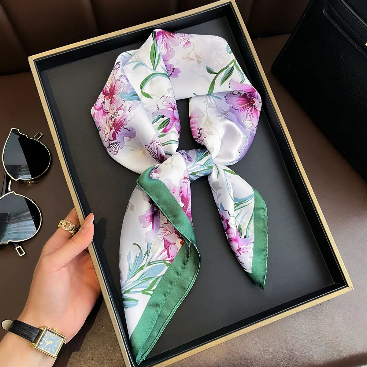 2025 New Yellow Lemon Print Square Silk Scarf for Women 70*70cm Neck Ties Fashion Decorate Neckerchief Female Hijab Bag Ribbions