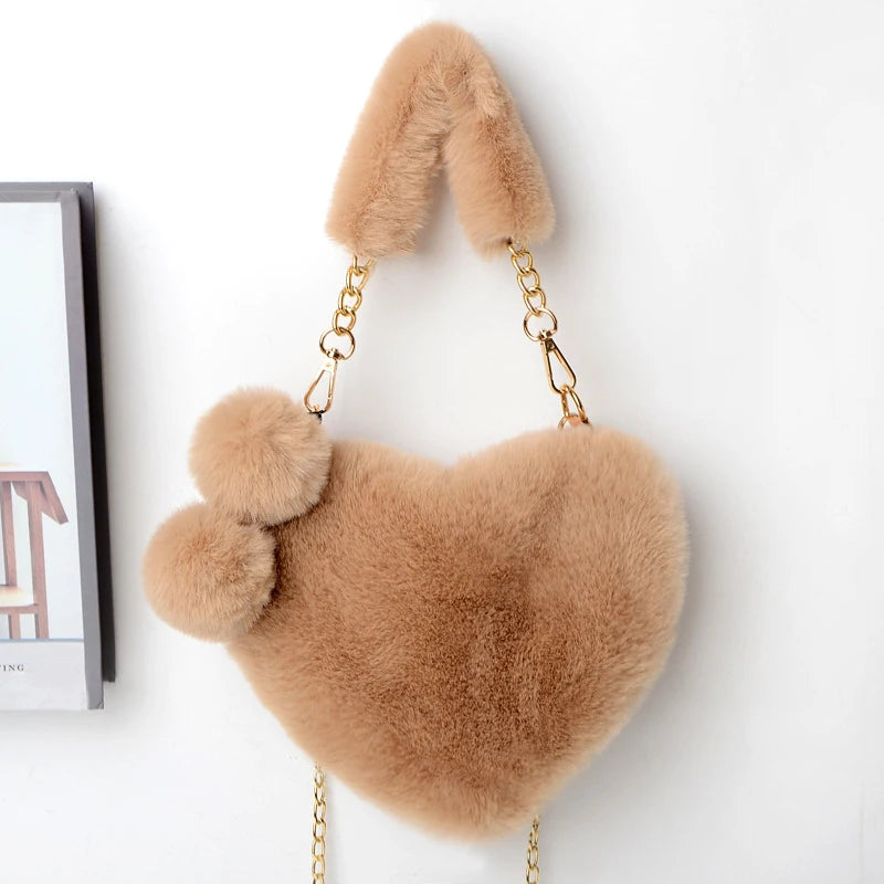 Women Hand Bags New Plush Love Heart Shaped New Fashionable Solid Color Soft Comfortable Purses and Handbags Bags for Ladies