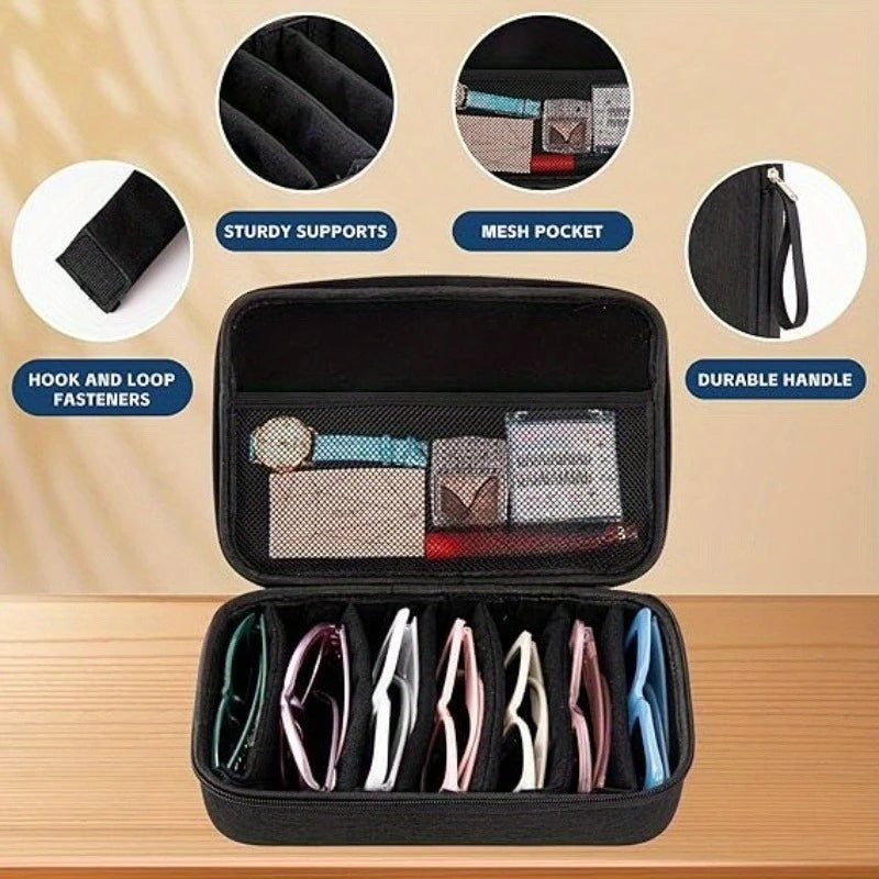 6/7 Compartment Adjustable Glasses Storage Box | Portable Glasses Organizer and Travel Storage Rack Estuche Para Gafas